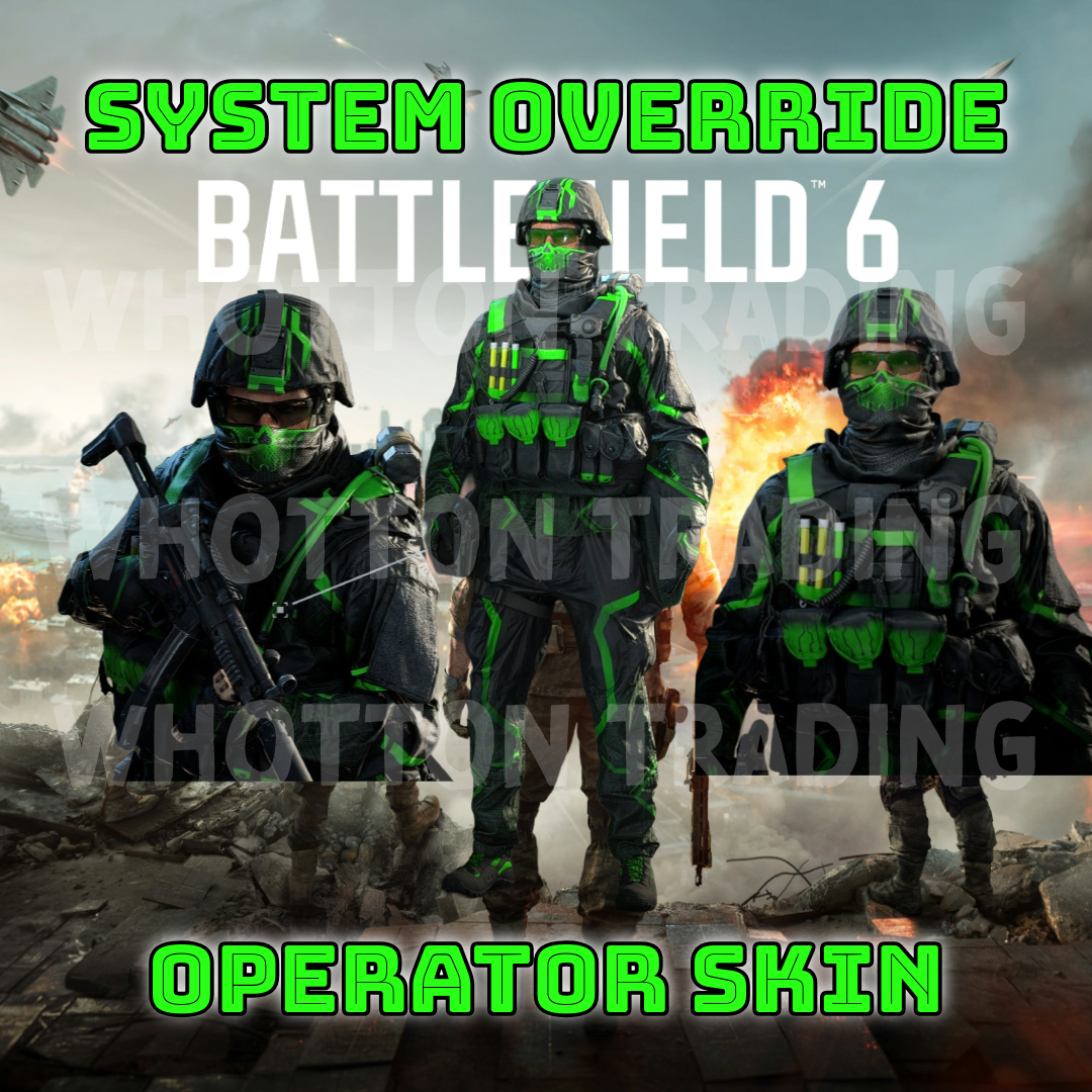 System override Operator modelling in different poses. Dark Black and Green Uniform with face covering