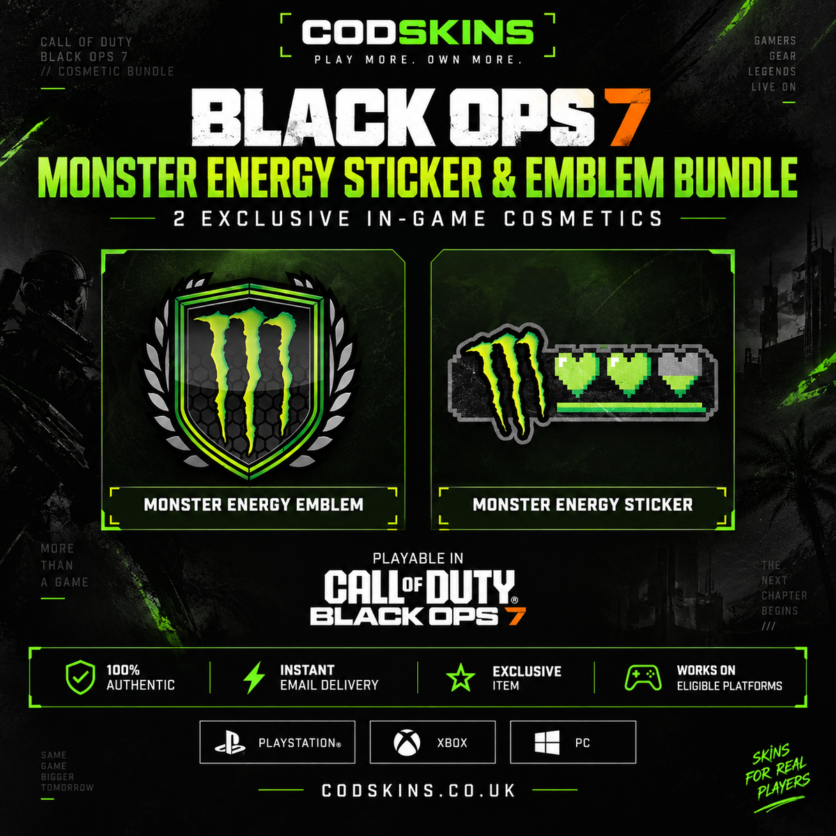 Call of Duty Black Ops 7 Monster Energy Sticker and Emblem Bundle exclusive BO7 cosmetic rewards