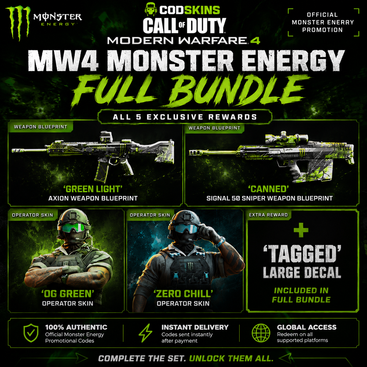 Call of Duty MW4 Monster Energy Full Bundle Green Light Canned OG Green Zero Chill rewards