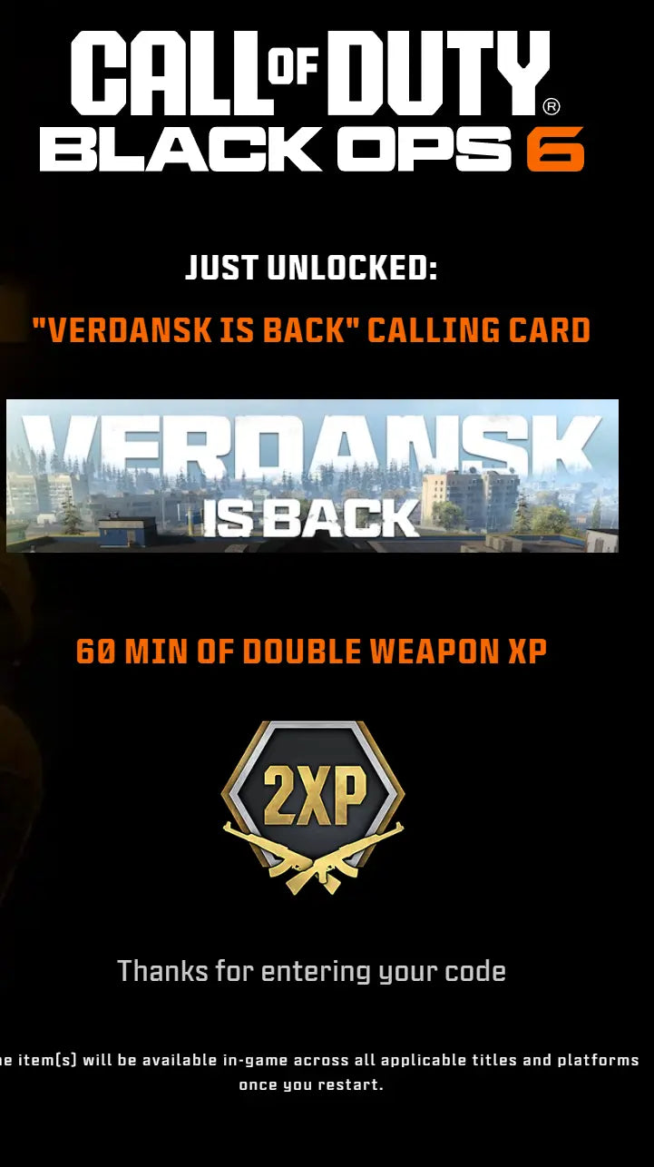Call of duty Black Ops 6 - "Verdansk is Back" Calling Card WHOTTON TRADING