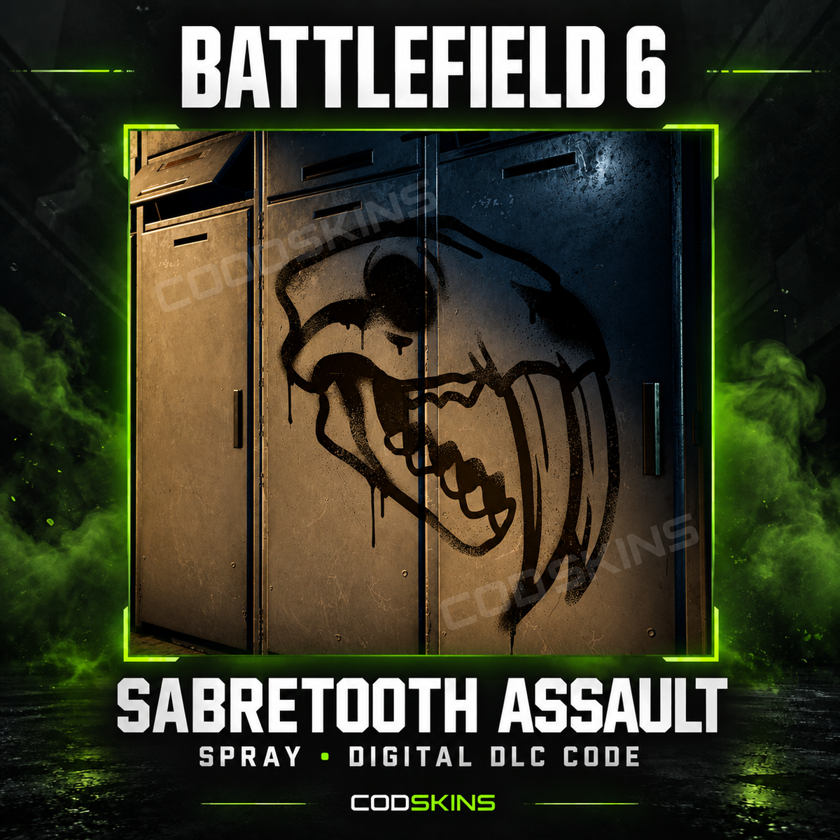 Battlefield 6 Sabretooth Assault in-game spray on lockers, digital DLC code from CODSKINS