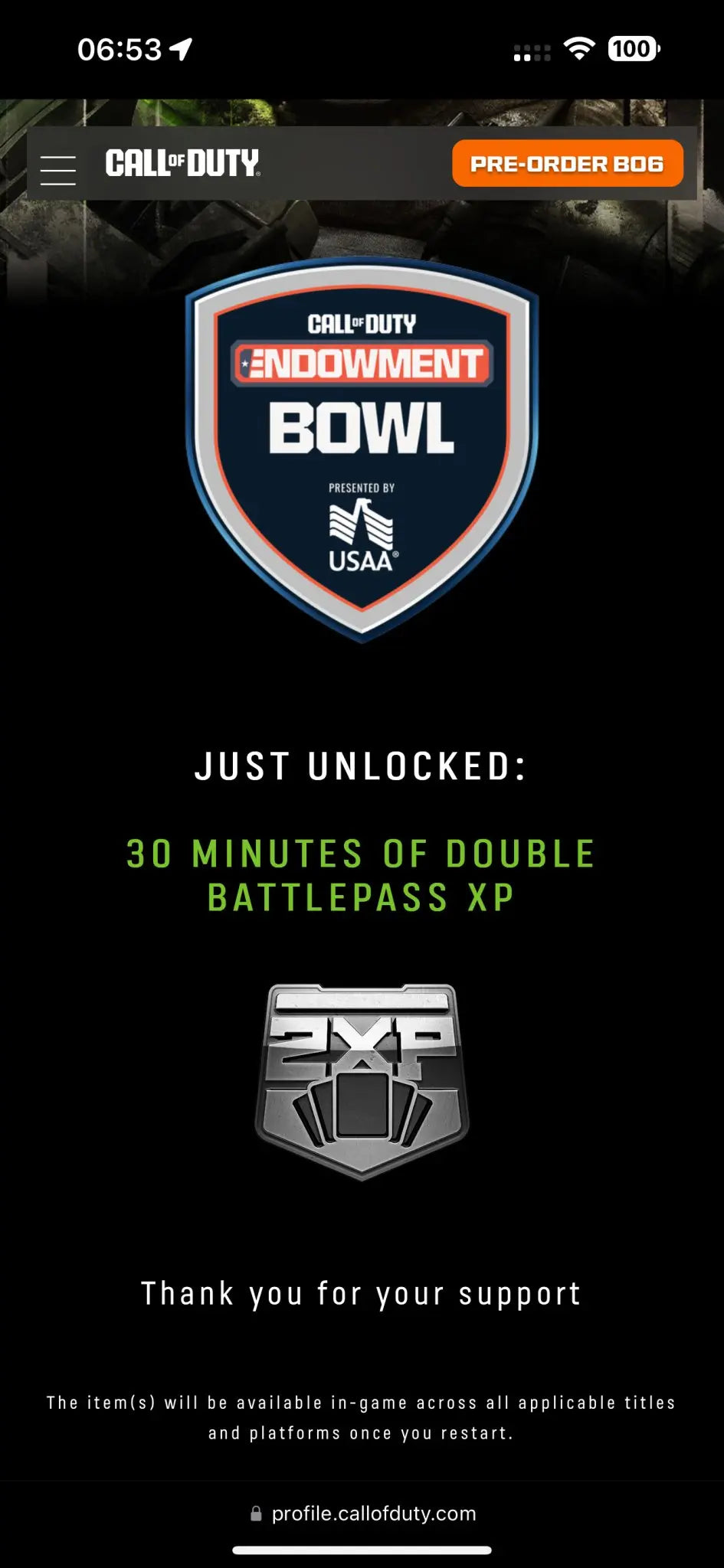Call of Duty Modern Warfare 2 / 3 Endowment Bowl Bundle Charm and Double Battlepass Xp.