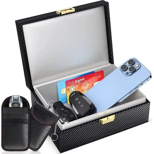 Faraday Box for Car Keys & 2 Pack Faraday Pouch, Keyless Car Key Signal Blocking Box.