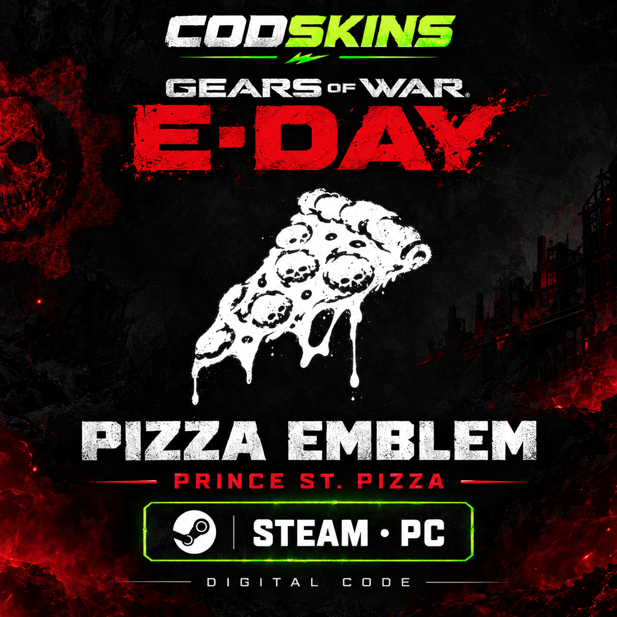 Gears of War: E-Day Pizza Emblem with skull toppings, Prince St. Pizza digital code for Steam PC