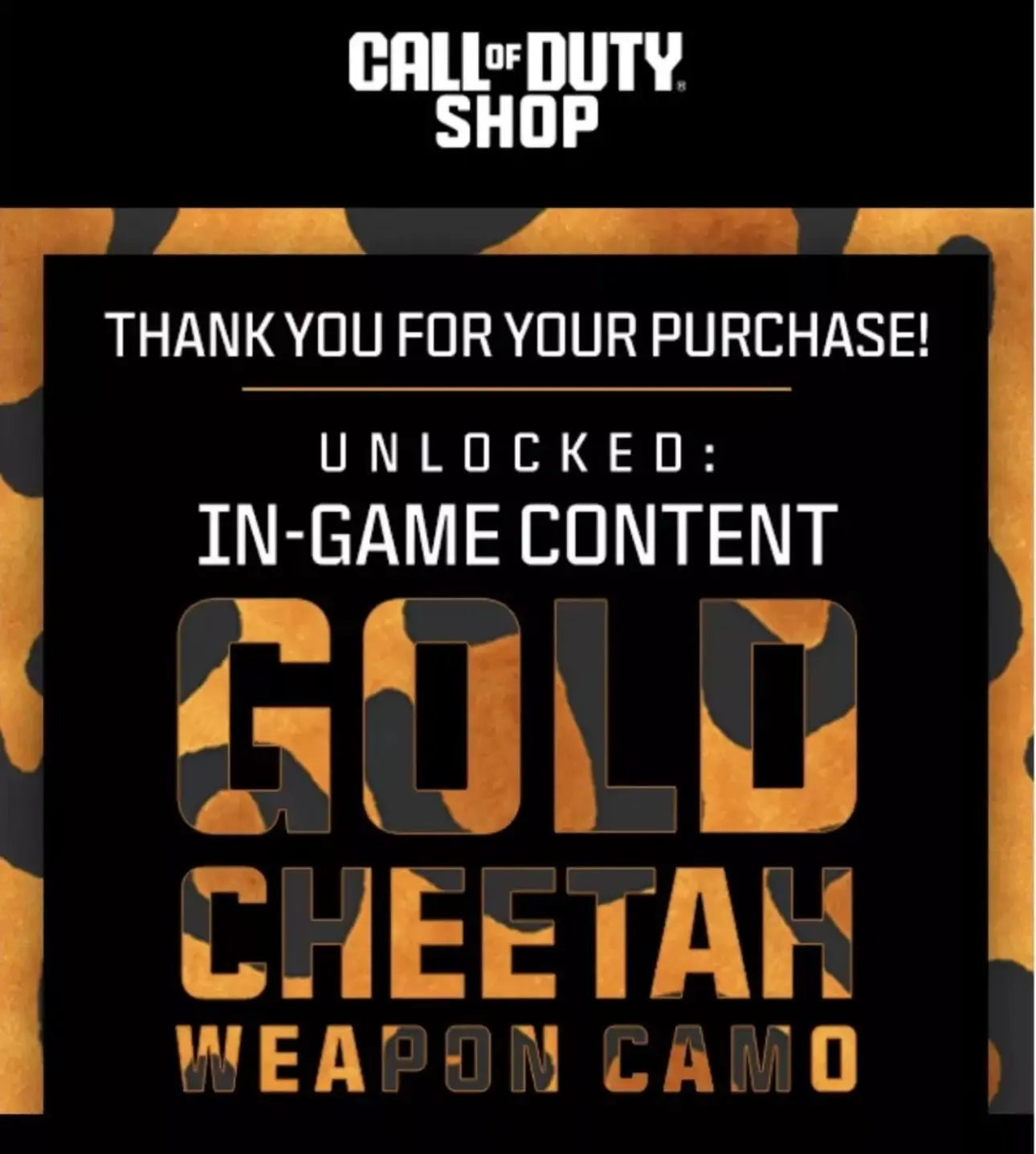 Golden Cheetah Camo for Call of Duty Modern Warfare 3 COD MW3.