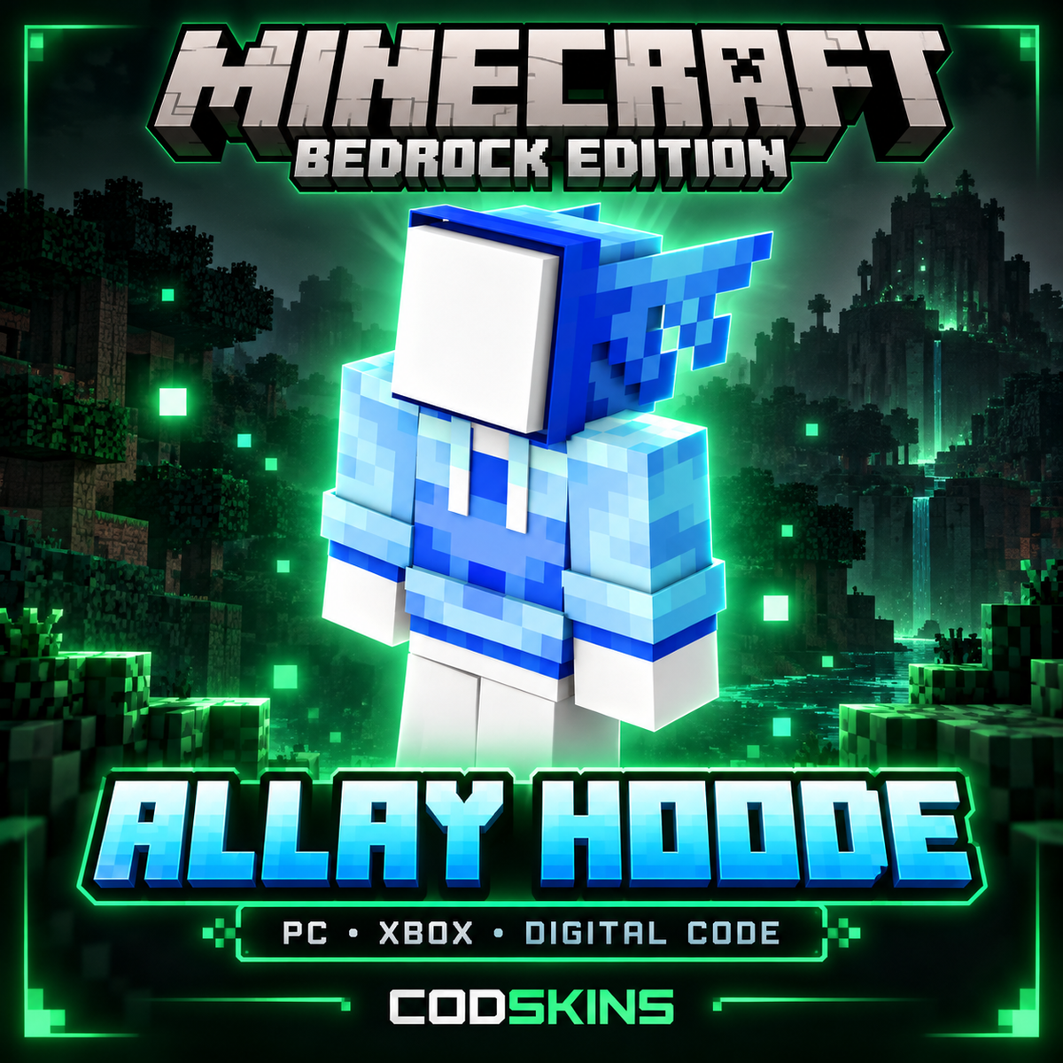 Minecraft Allay Hoodie blue Character Creator outfit for Bedrock Edition on PC and Xbox – CODSKINS digital code