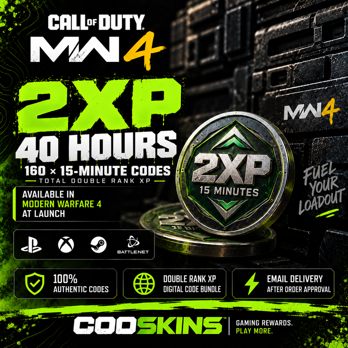 MW4 40 hours Double Rank XP bundle — 160 separate 15-minute codes
