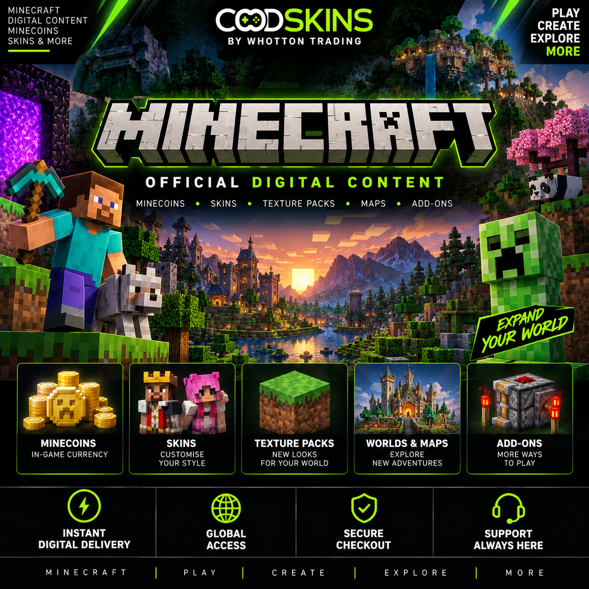 Minecraft digital content collection at CODSKINS