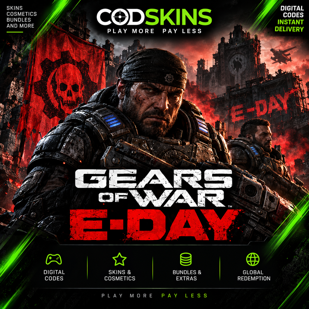 Gears of War E-Day digital codes and DLC collection at CODSKINS