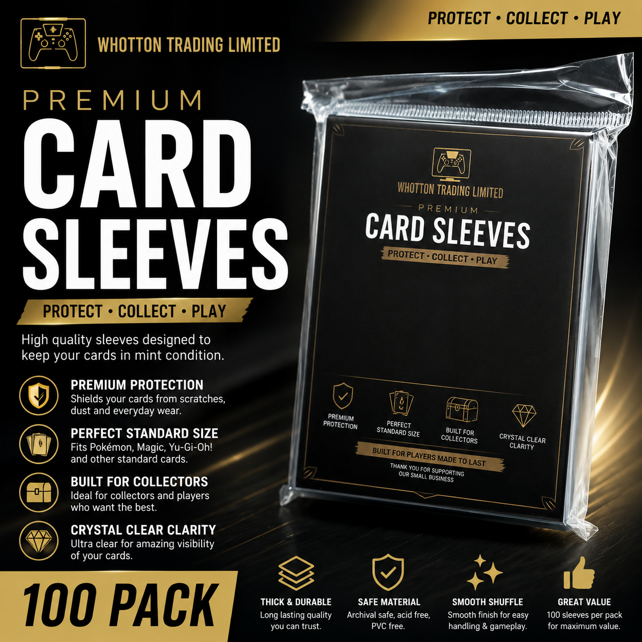 100 Pack Premium Clear Trading Card Sleeves for Pokémon and TCG Cards
