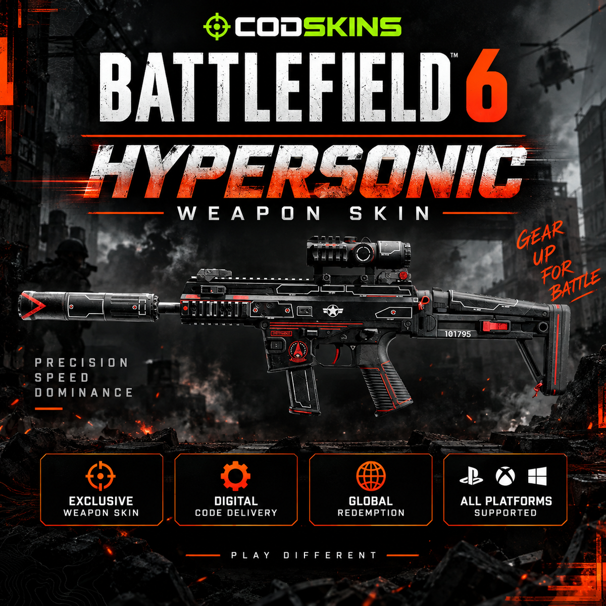 Battlefield 6 Hypersonic Weapon Skin – exclusive black and red BF6 weapon cosmetic digital code