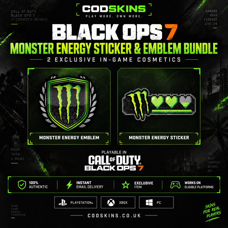 Call of Duty Black Ops 7 | Monster Energy “Schooled” Emblem & “Reenergized” Sticker Bundle | Exclusive BO7 DLC