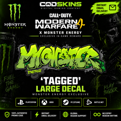 Call of Duty MW4 Monster Energy Tagged Large Decal digital code reward – exclusive in-game cosmetic from CODSKINS