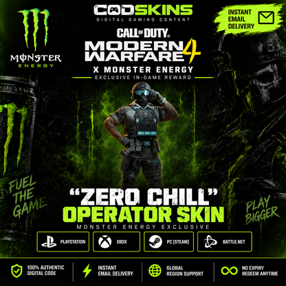 Call of Duty Modern Warfare 4 Monster Energy Zero Chill Operator Skin digital code reward – exclusive in-game cosmetic from CODSKINS
