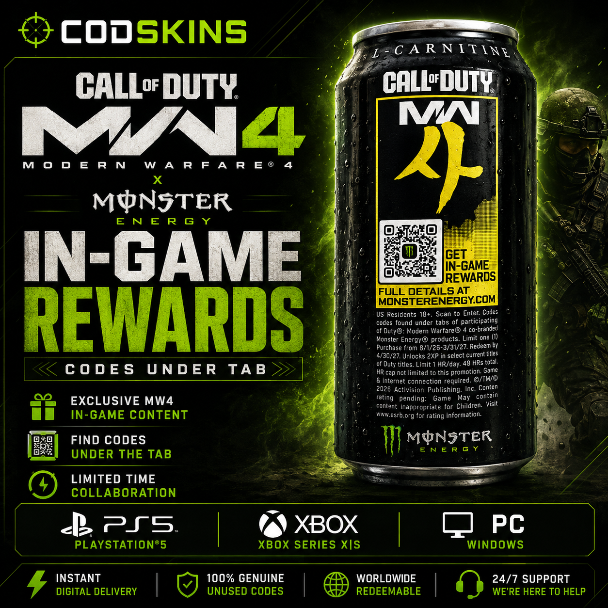Call of Duty Modern Warfare 4 x Monster Energy Full Bundle promotional DLC codes pre-order
