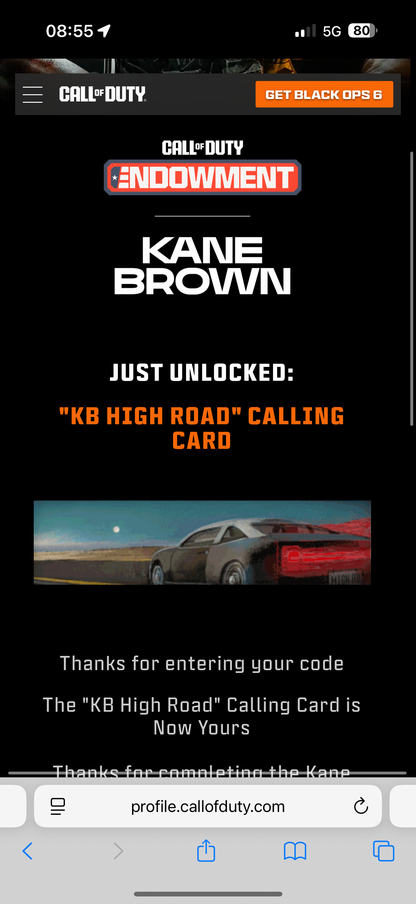 Call of duty Black Ops 6 &quot;KB HIGH ROAD&quot; Animated Calling Card