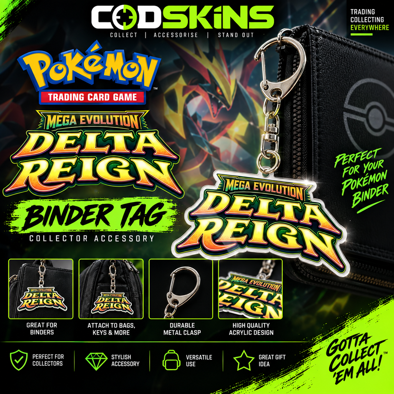 Mega Evolution Delta Reign Pokémon TCG binder tag keychain accessory