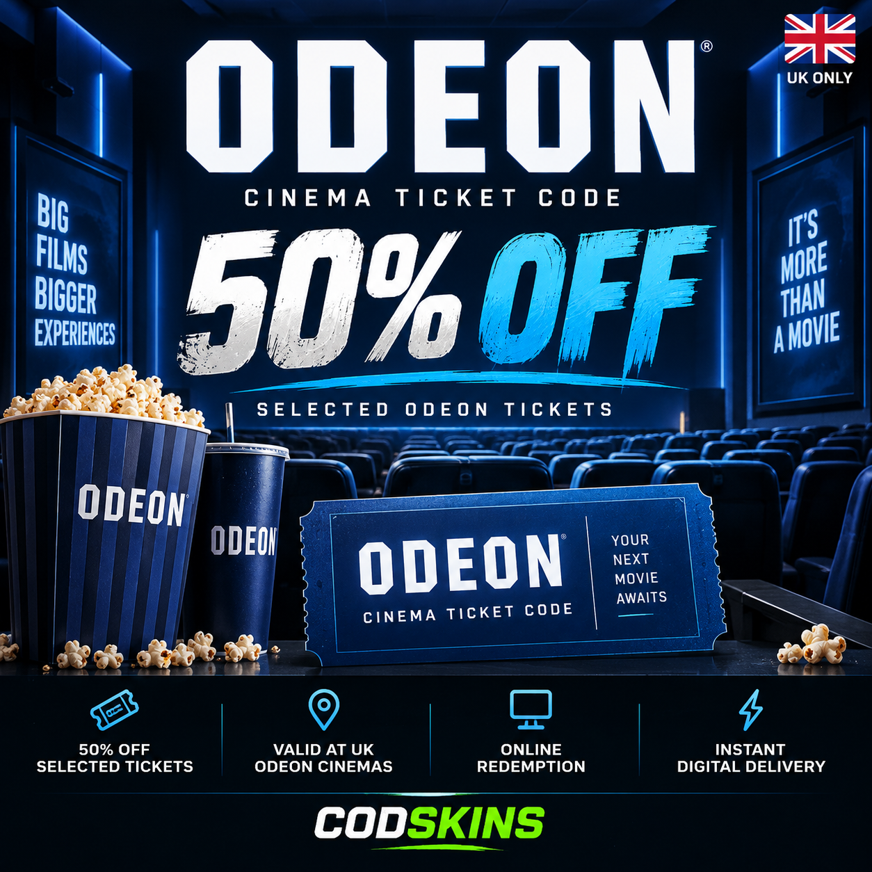 ODEON 50% Off Selected Cinema Tickets Digital Discount Code – UK Only