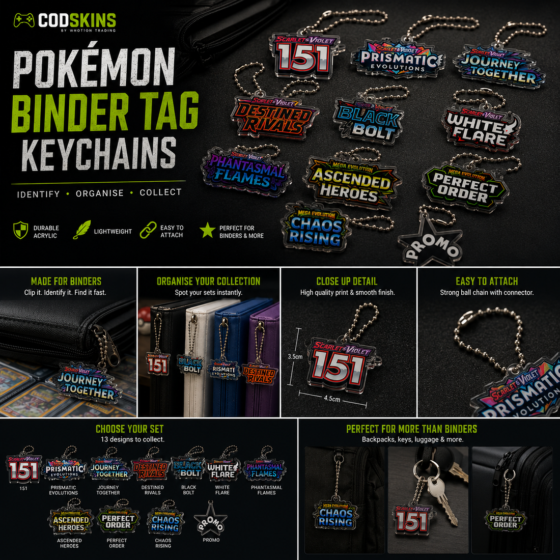 ⚡ Pokémon Keychain Binder Tag – Collectible Gaming Accessory