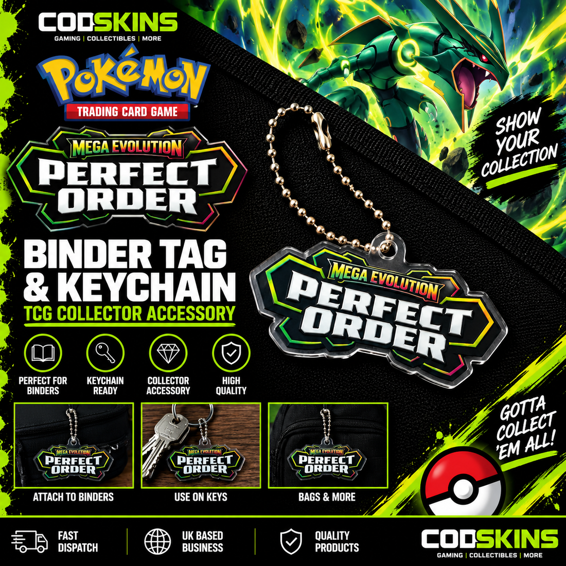 Pokémon Mega Evolution Perfect Order binder tag keychain