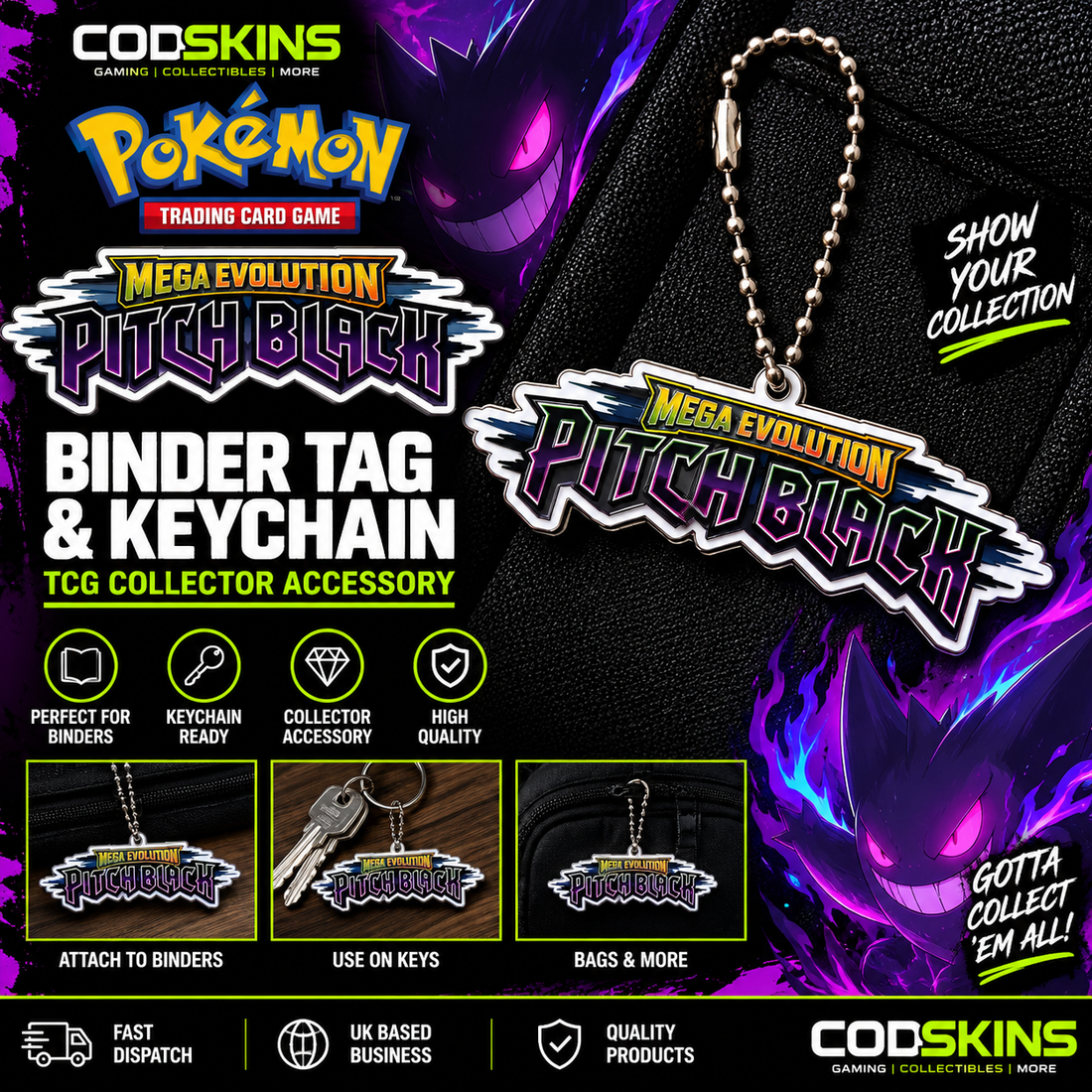 Pokémon Mega Evolution Pitch Black binder tag for TCG card binder