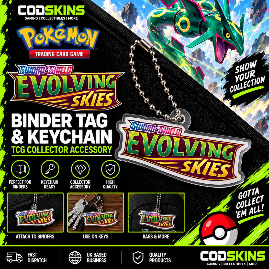 Pokémon Sword and Shield Evolving Skies binder tag keychain