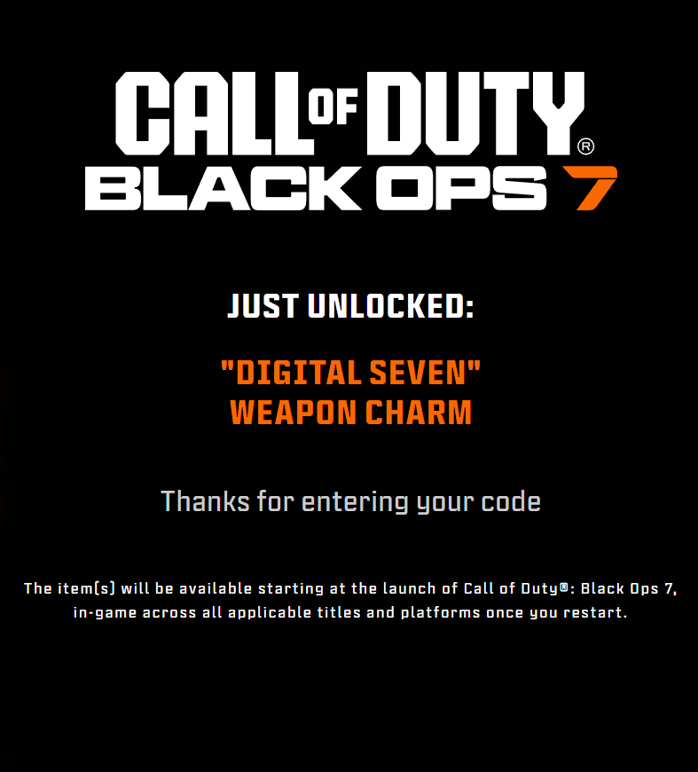 Call of Duty: Black Ops 7 – Kontrol Freeks &quot;DIGITAL SEVEN&quot; Weapon Charm Logo | Exclusive DLC Code
