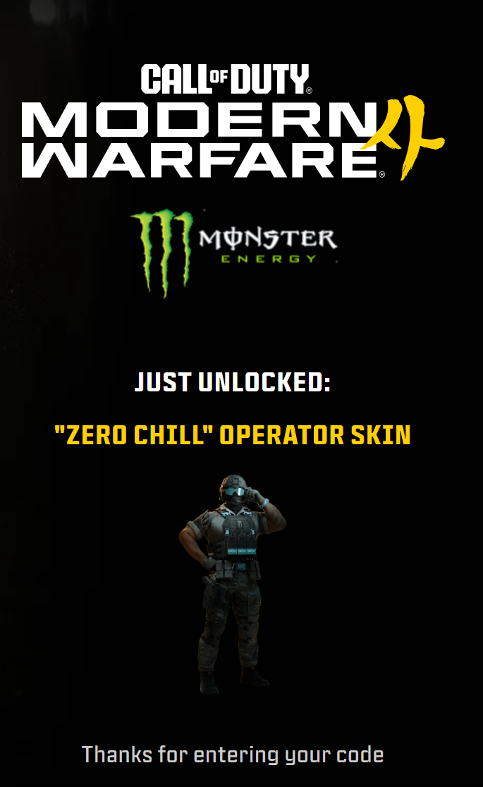 Zero Chill MW4 Monster Operator Skin