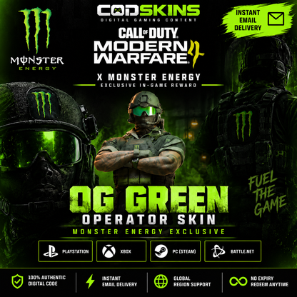 Call of Duty Modern Warfare 4 Monster Energy OG Green Operator Skin digital code reward – CODSKINS exclusive gaming content