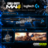 CODSKINS Call of Duty Modern Warfare 4 Logitech G promotional bundle showing weapon blueprint, weapon charm and calling card with CODSKINS watermarks