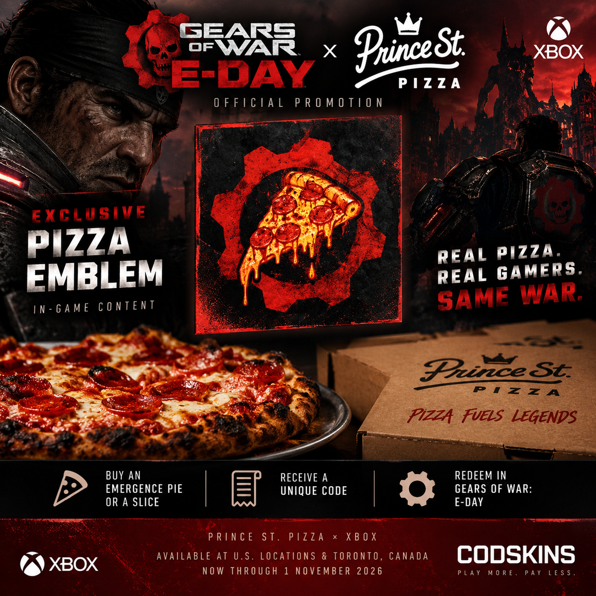 Gears of War E-Day Pizza Emblem Prince St. Pizza promotional code