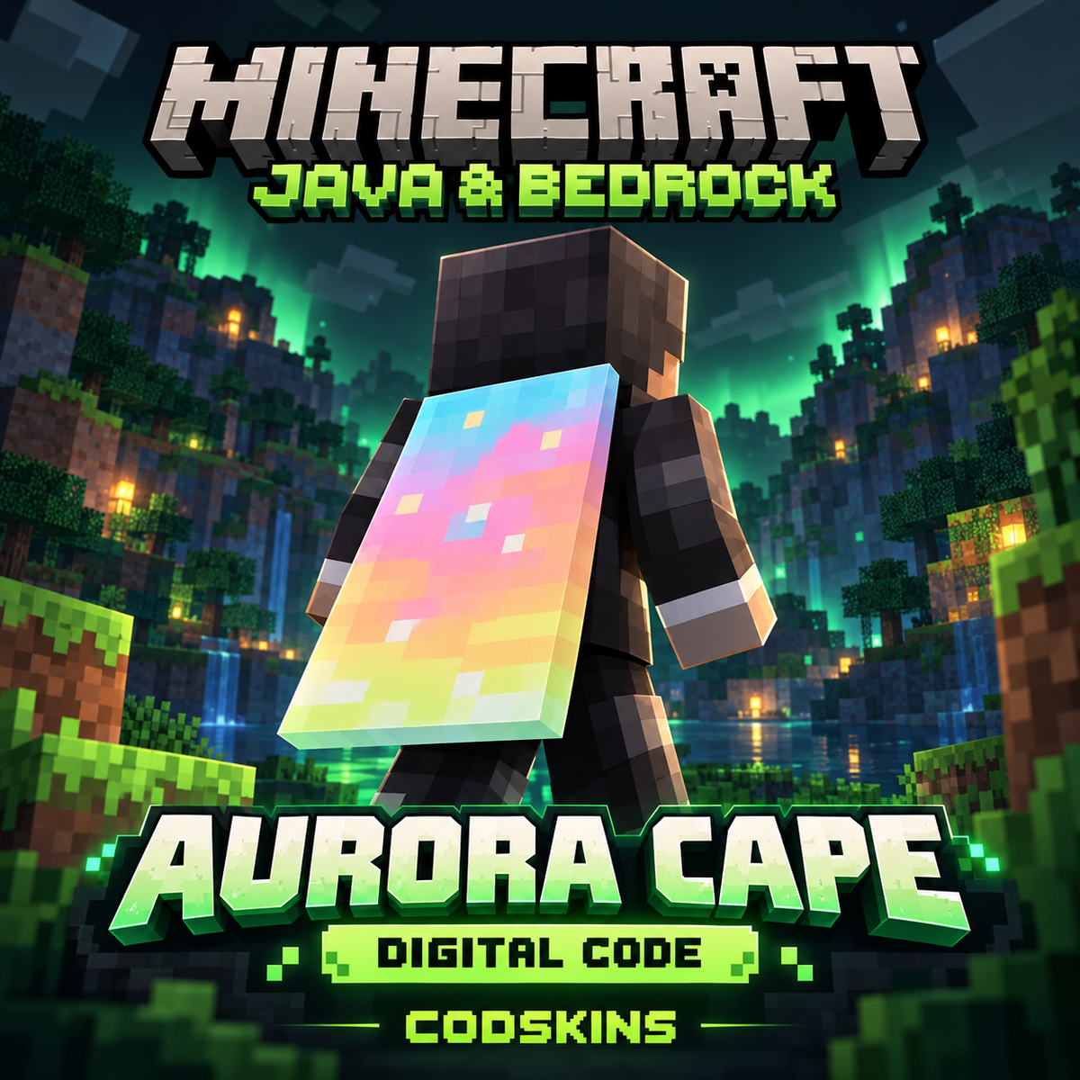 Minecraft Aurora Cape pastel rainbow design for Java and Bedrock Edition – CODSKINS digital code