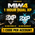MW4 1 Hour Dual XP code: 60 minutes Double Rank XP and 60 minutes Double Weapon XP, one code per account