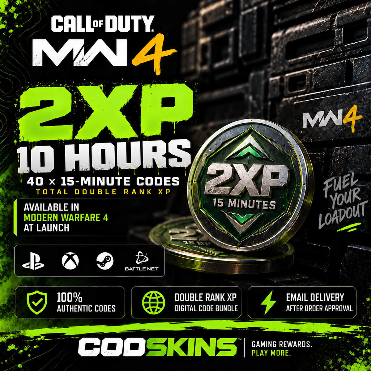 MW4 10 hours Double Rank XP bundle — forty 15-minute codes