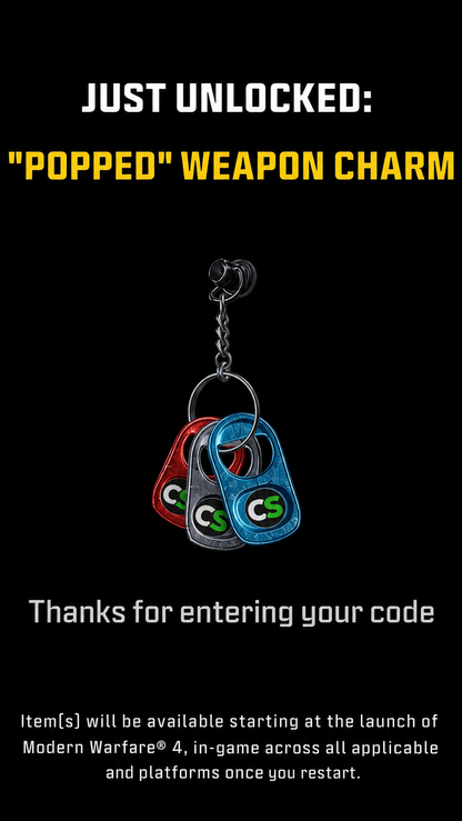 MW4 Popped Weapon Charm reward preview with CODSKINS CS tab artwork