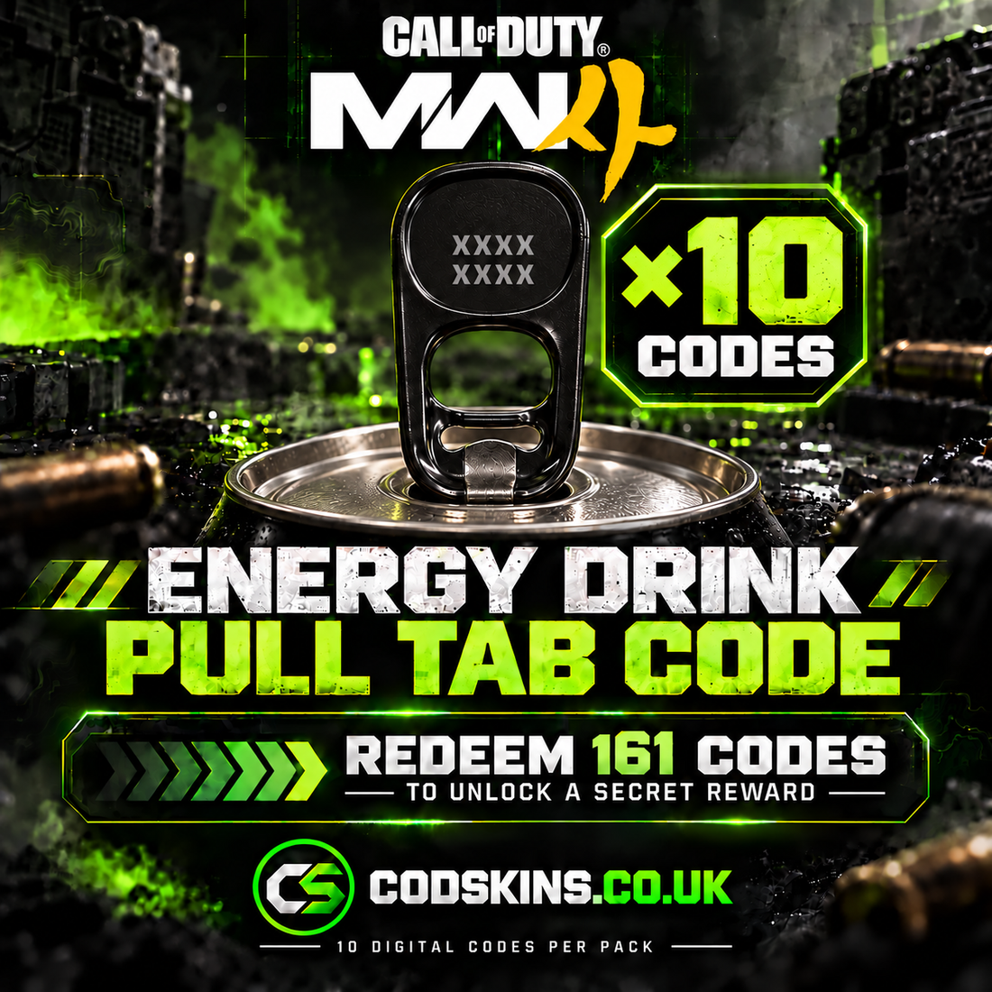 MW4 energy drink pull tab 10 digital codes pack with CODSKINS branding