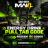 MW4 energy drink code artwork showing an upright black pull tab on a can with two rows of four sample code characters