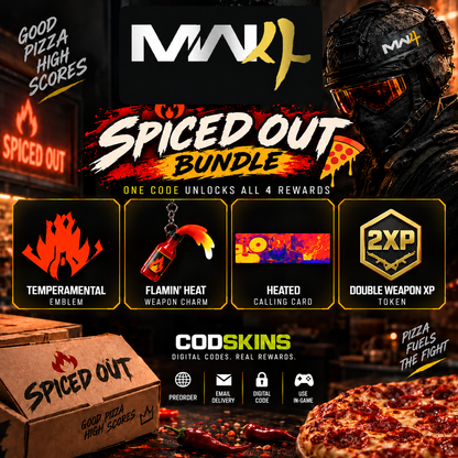 MW4 Spiced Out Bundle: Temperamental Emblem, Flamin’ Heat Weapon Charm, Heated Calling Card and Double Weapon XP Token
