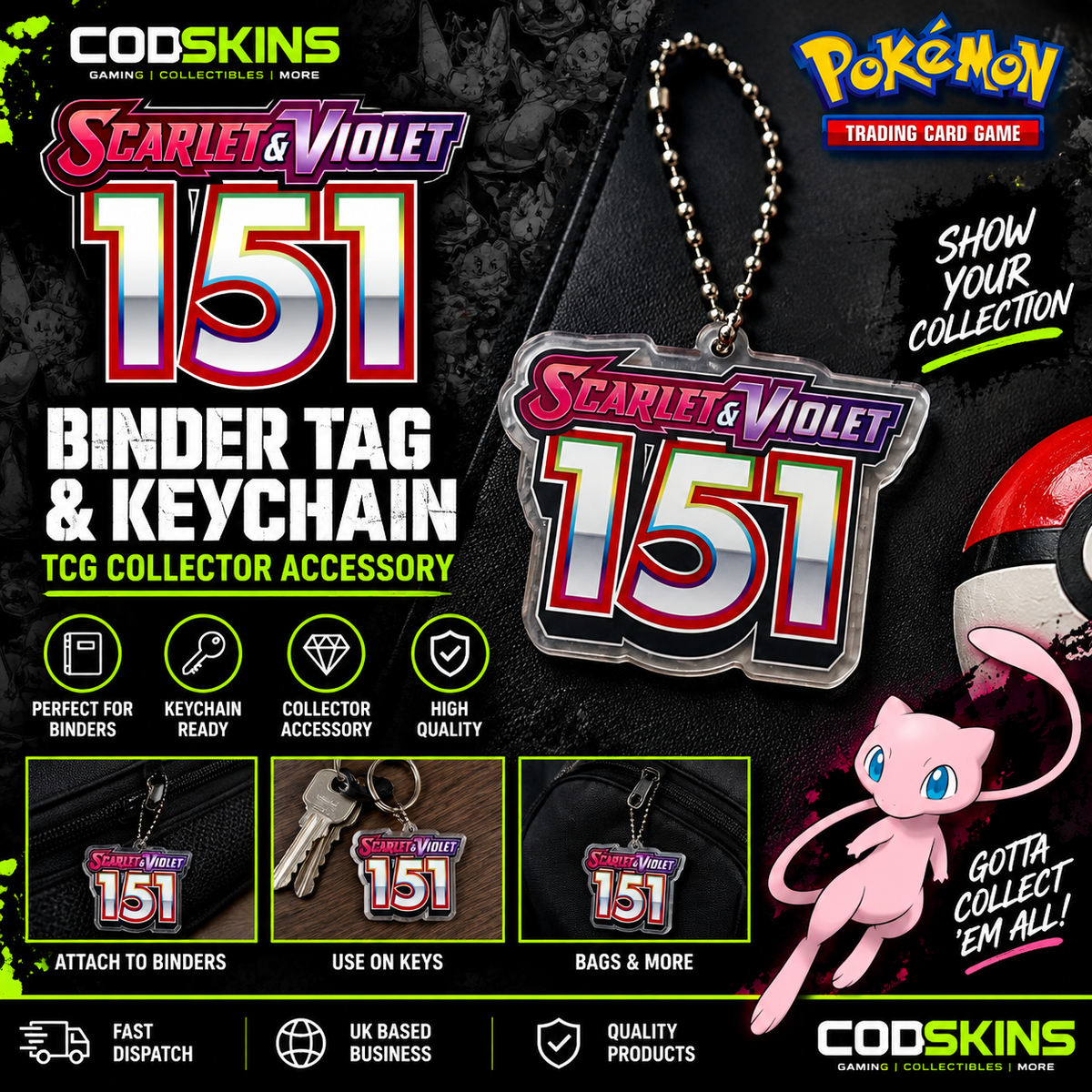 Pokémon 151 binder tag and keychain for TCG card binder