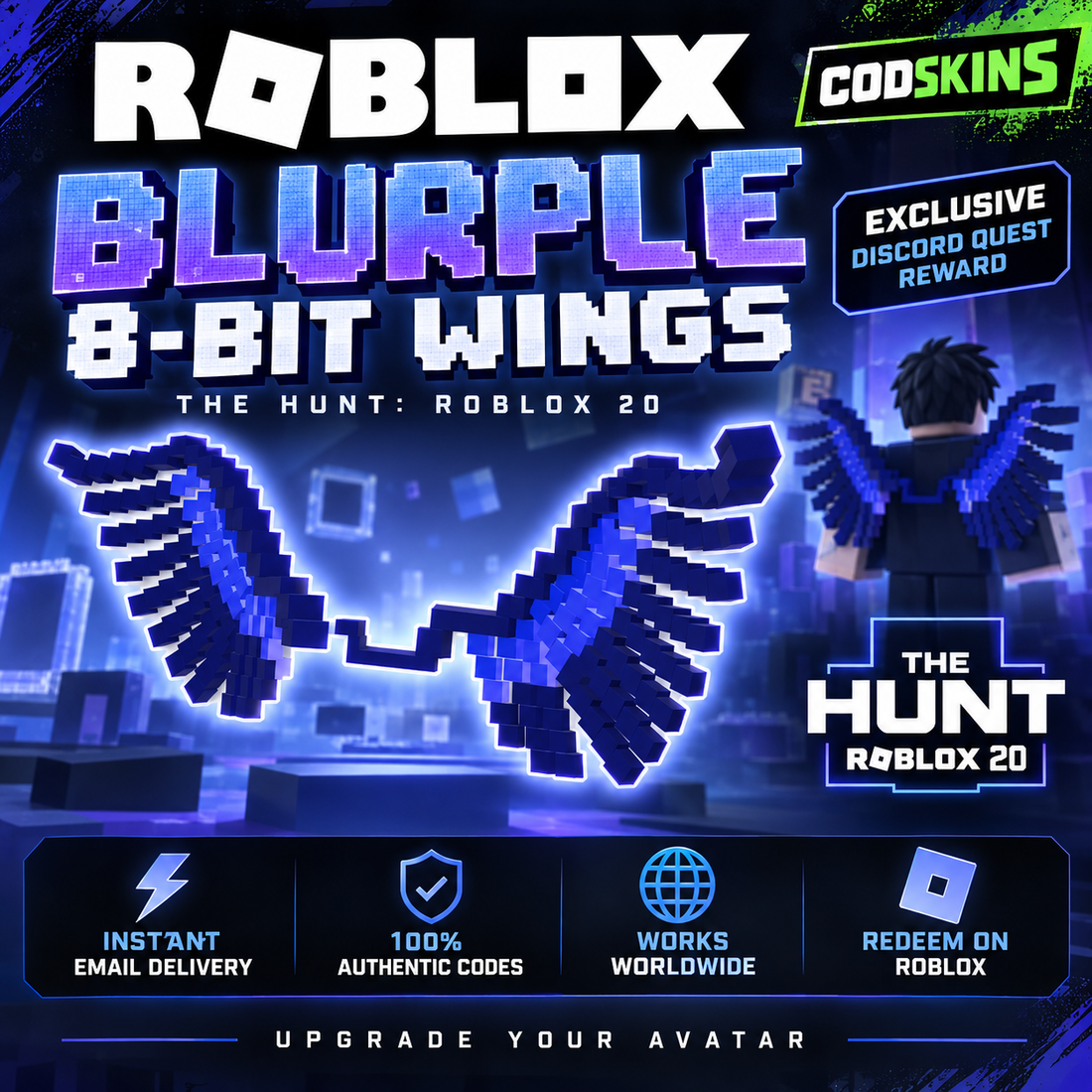 Roblox Blurple 8-Bit Wings code - The Hunt Roblox 20 reward